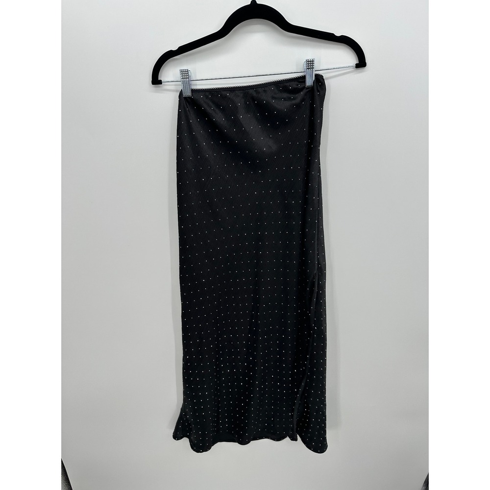 And Now This Womens Black Rhinestone Slip Midi Skirt Sz L Party LBD Whimsigoth